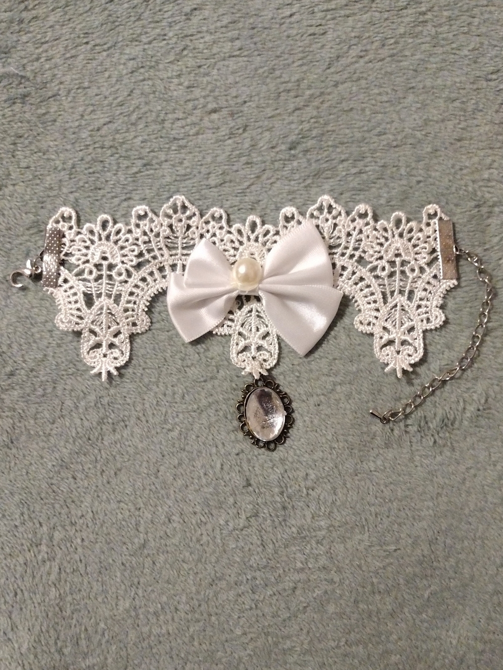 3/$15 - Elegant White Lace Bracelet with Satin Bow and Pearl Accent